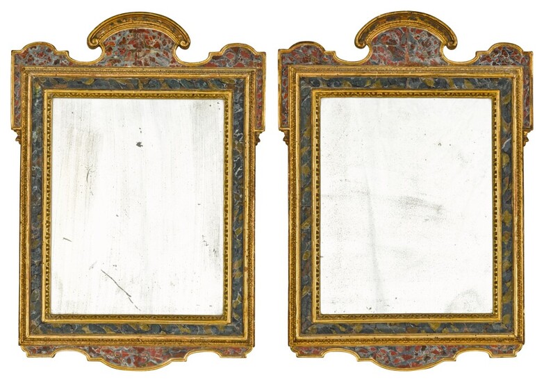 A pair of Italian carved giltwood and simulated jasper mirrors, possibly Sicilian, 19th century