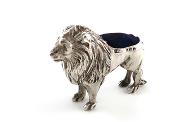 A rare Edwardian silver novelty Lion pin cushion