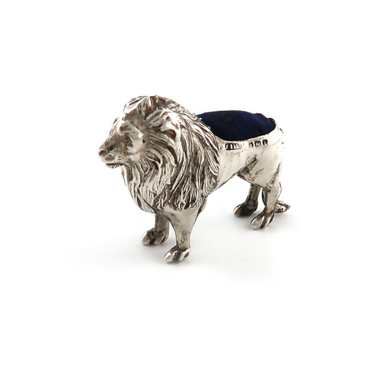 A rare Edwardian silver novelty Lion pin cushion