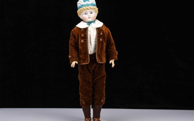 A rare large Alt, Beck & Gottschalck bisque shoulder head boy doll with moulded hat