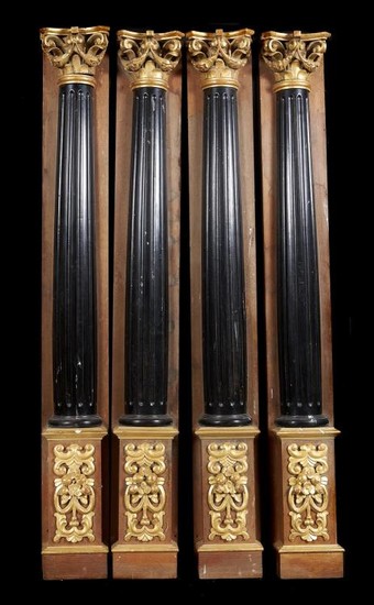 A set of four giltwood and ebonised pilasters