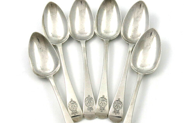 A set of six George III silver regimental dessert spoons