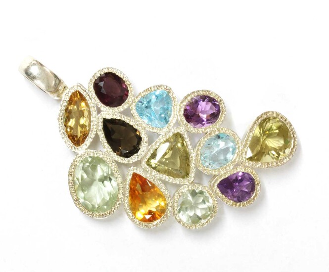 A sterling silver assorted gemstone pendant