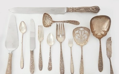 A sterling silver floral-decorated flatware service for