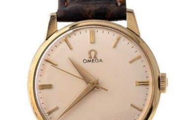A wristwatch, by Omega, 1970s, circular cream coloured dial applied with gold baton indicators, c. 1970, case width 32mm
