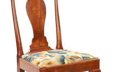 AN EARLY 18TH CENTURY FRUITWOOD SIDE CHAIR WITH PERIOD...