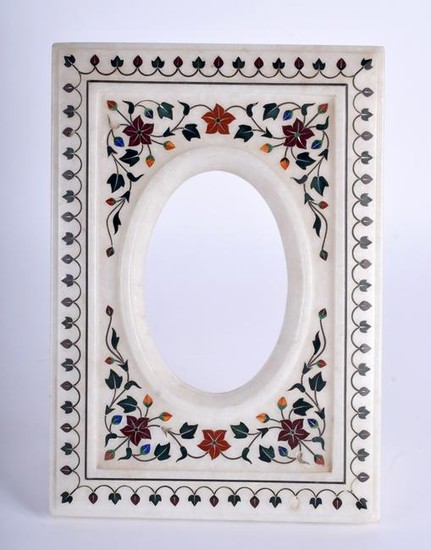 AN EASTERN CARVED MARBLE PICTURE FRAME, inlaid with