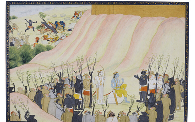 AN ILLUSTRATION FROM THE ‘SECOND GULER' RAMAYANA: RAMA CONFERRING WITH THE MONKEY ARMY INDIA, PUNJAB HILLS, GULER OR KANGRA, FIRST GENERATION AFTER NAINSUKH AND MANAKU, 1790-1800