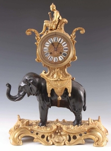 AN LATE 19TH CENTURY FRENCH ORMOLU AND PATINATED BRONZE ELEP...