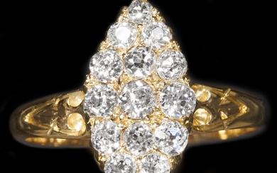 ANTIQUE DIAMOND CLUSTER RING, High carat gold. Diamonds brig...