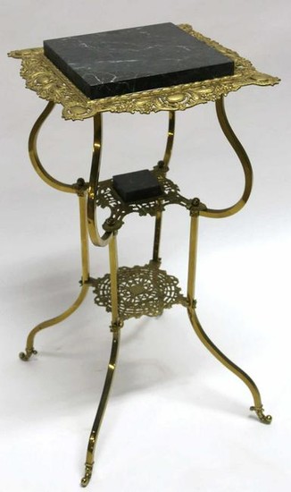 ANTIQUE MARBLE & BRASS TWO TIER PARLOR STAND