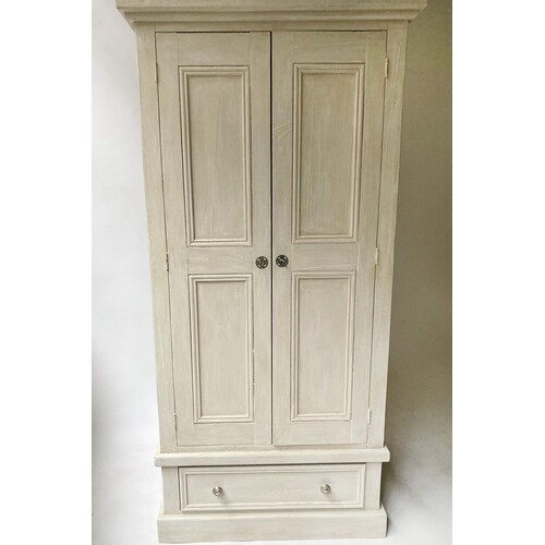 ARMOIRE, French style, grey painted, with two panelled doors...