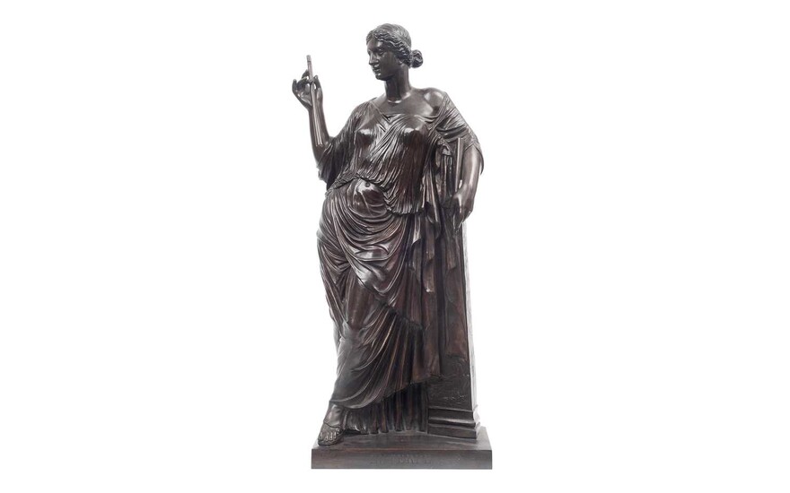 ATTRIBUTED TO F. BARBEDIENNE: A LARGE 19TH CENTURY BRONZE FIGURE OF EUTERPE