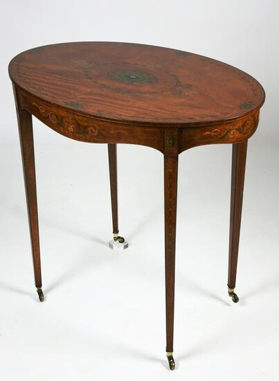 Adams Style Painted Oval Satinwood Table, 19th Century