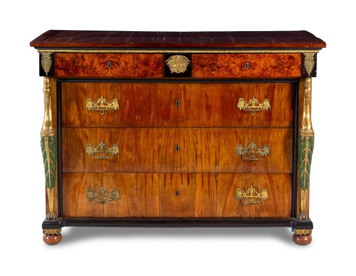An Empire Style Parcel Gilt Walnut Commode