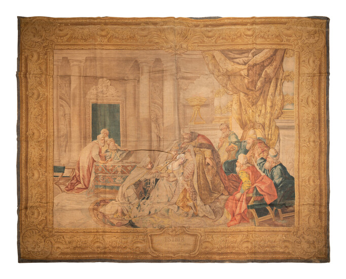 An Italian Painted Tapestry Depicting Esther Supplicating for the Lives of Her People