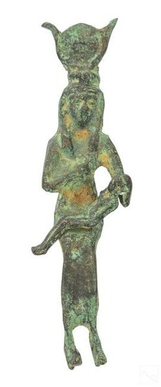 Ancient Egyptian Bronze Isis Horus Votive Figurine