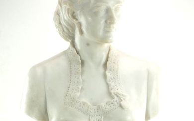 Antique 19th C. Large Fine Italian White Marble Carved Bust Of A Young Women