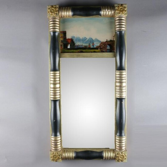 Antique American Empire Eglomise Trumeau Gilt Mirror