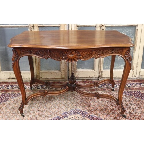 Antique French Louis XV style centre table with X frame stre...