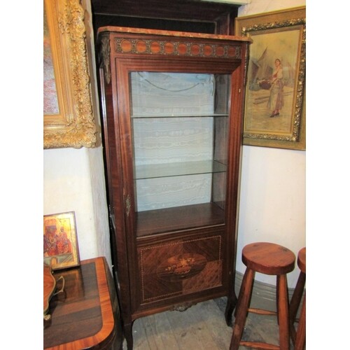 Antique Single Door Display Cabinet Marquetry Decorated with...