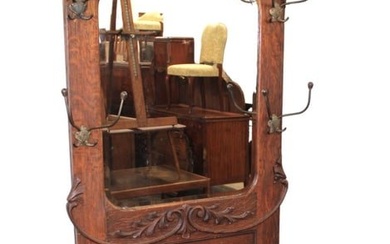 Antique oak lift top seat hall rack