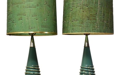 Aqua and Brass Table Lamps - a Pair