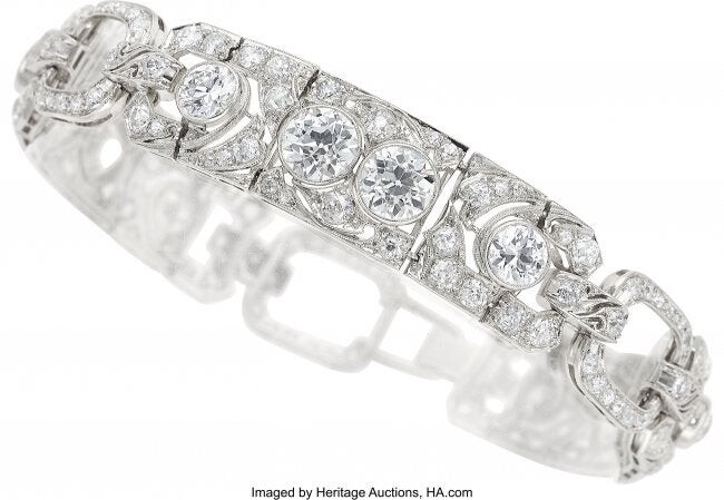 Art Deco Diamond, Platinum Bracelet Stones: European