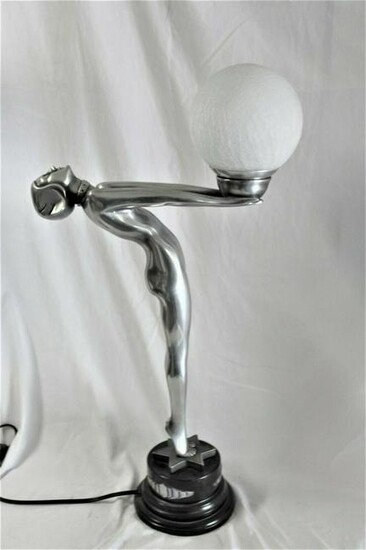 Art Deco Nude Lady Lamp, Polished Pewter finish , From