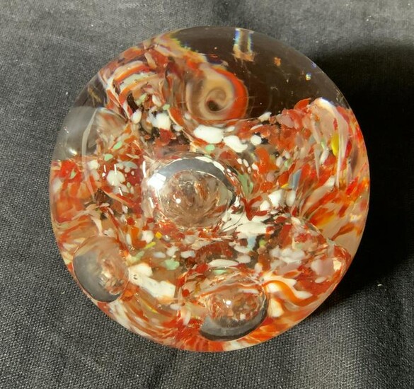 Art Glass Orange & White Orb Paperweight