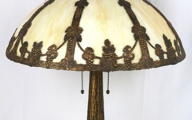 Art Nouveau Style Slag Glass & Metal Table Lamp