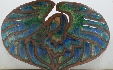 Arts and Crafts copper and enamel buckle. Blue-green