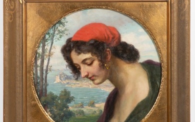Austrian painter 19th century Young woman in southern landscape