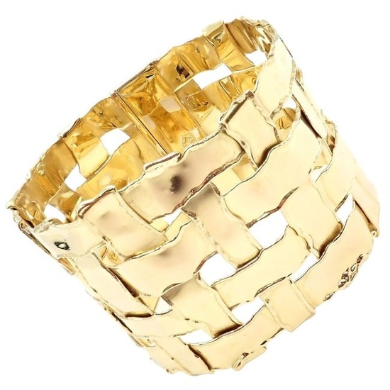 Authentic! Vintage Tiffany & Co 18k Yellow Gold Basket Weave Wide Bracelet