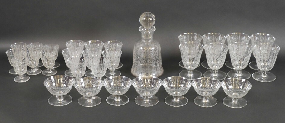 BACCARAT, partie de service de verres en cristal à décor de rinceaux feuillagés comprenant :...