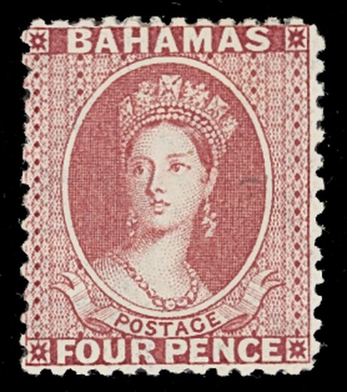 Bahamas 1863-77 Watermark Crown CC Perforated 12½ 4d. brownish red (watermark reversed), fine a...