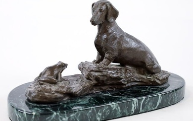 Baldwin Frog & Dachshund Bronze Sculpture