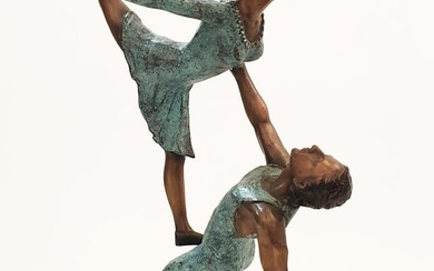 Ballerina Couple, Large Patinated Bronze Statue, Signed