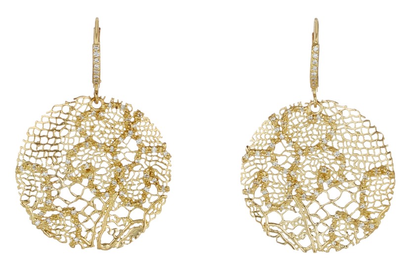 Barry Kronen, A Pair of Diamond and Gold Earrings