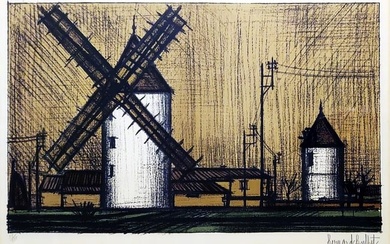Bernard Buffet: Le Moulin (The Windmills), 1955. Signed and numbered in pencil at Lower