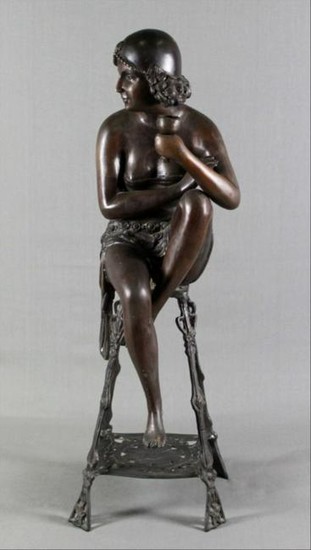 Bronze Figure Of Lady Sitting On Stool
