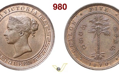 CEYLON (Sri Lanka) - VITTORIA (1837-1901) 5 Cents 1870 Londra...