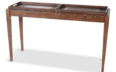 CONTEMPORARY PICKLED OAK TRAY CONSOLE TABLE 31 x 50 1/4 x 16 1/4 in. (78.7 x 127.6 x 41.3 cm.)