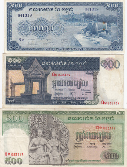 Cambodja 100 & 500 Riels 1958-72 (3)