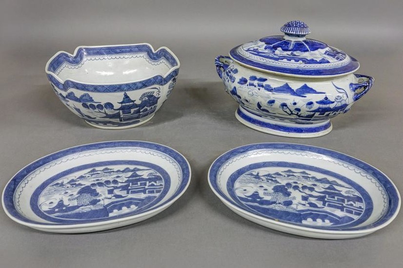 Canton Tureen, Bowl and Two Oval Dishes