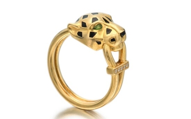 Cartier Gold, Enamel, Emerald and Diamond 'Panthére' Ring, France