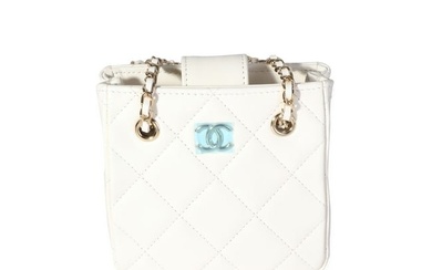 Chanel White Quilted Lambskin Tiny Shopping Bag