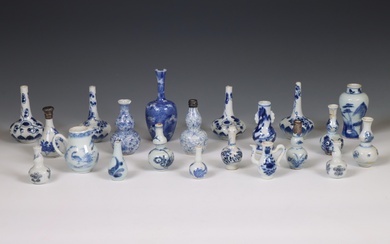 China, a collection of blue and white miniature vases and jugs, 18th century and later