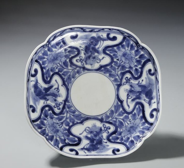 Chinese Blue and White Lobed Dish