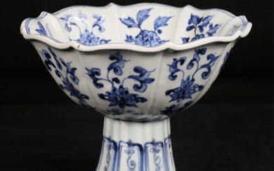 Chinese Blue & White Porcelain Stem Bowl